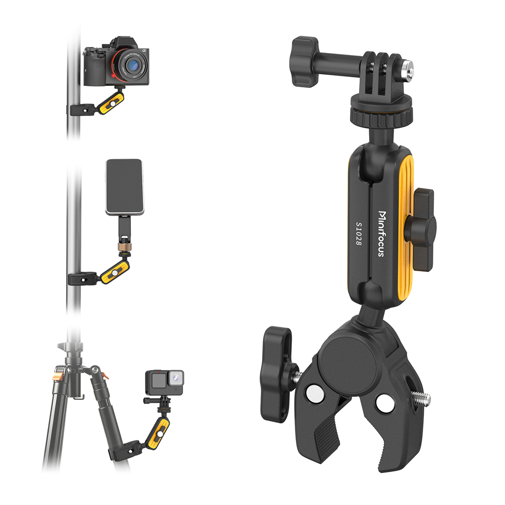 Monitor Arm Dual - ซุปเปอร์แคลมป์แบบหมุนได้ 360 องศา ° อะแดปเตอร์ยึดกล้องแบบแขนจับสองหัวบอลเมจิก สำหรับกล้อง