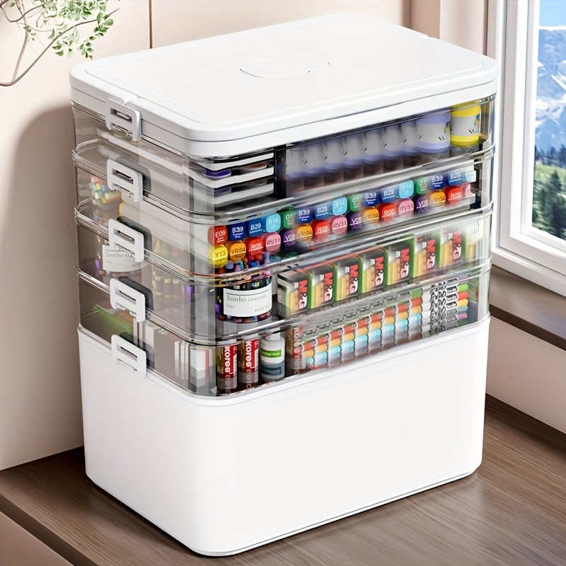 Home Office Box - กล่องเก็บของอเนกประสงค์หลายชั้นพร้อมหูหิ้ว ขนาดใหญ่/ขนาดใหญ่พิเศษ - สำหรับเก็บเครื่องเขียน, อุปกรณ์เย็บผ้า, อุปกรณ์สำนักงาน,