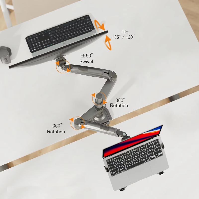 Monitor Arm Dual - ขาตั้งแล็ปท็อปแบบคู่ 2 in 1 พร้อมถาดปรับระดับได้สำหรับโน้ตบุ๊กขนาด 10-17