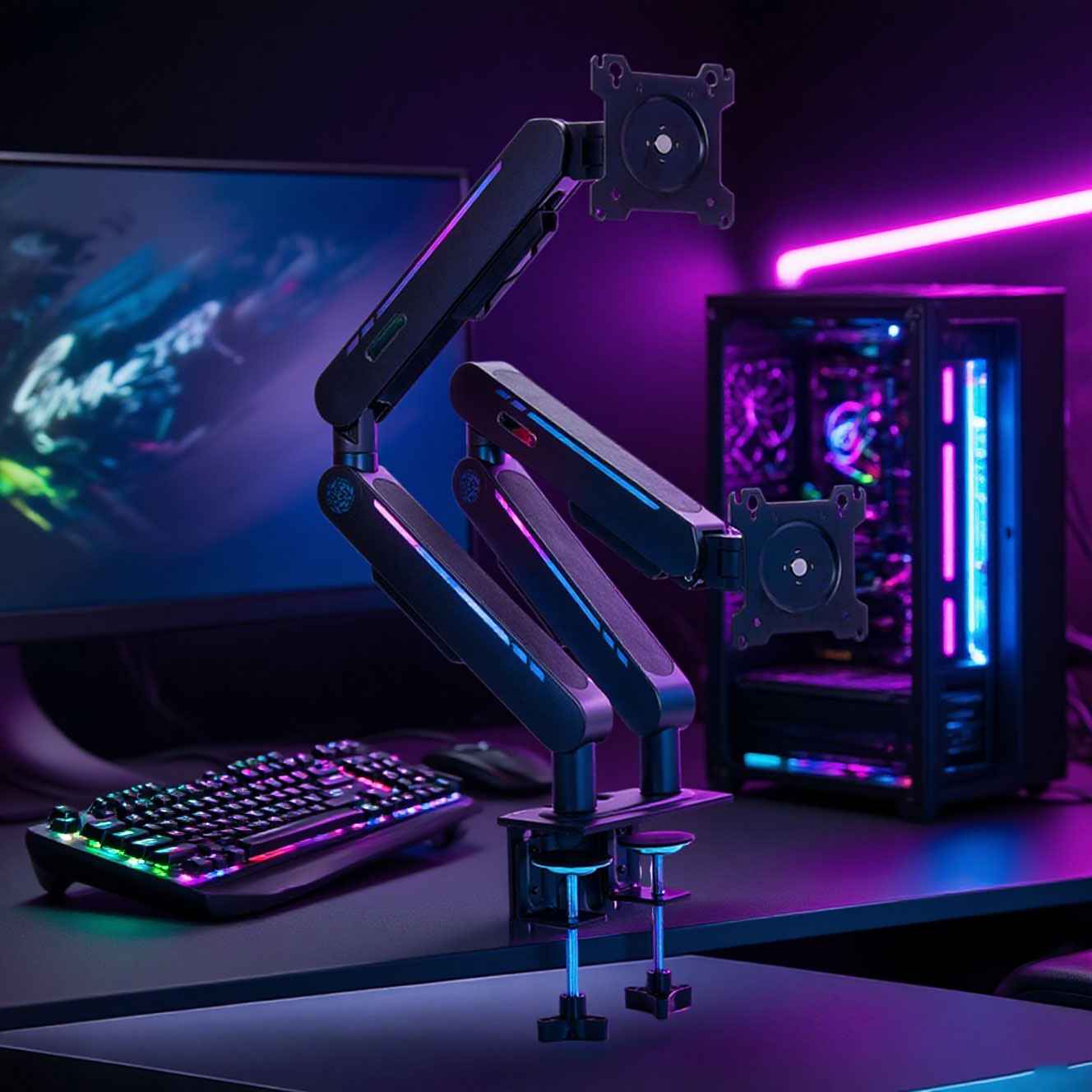 Monitor Arm Dual - ขาตั้งจอภาพแบบติดโต๊ะพร้อมแก๊สสปริงรุ่นใหม่ รองรับจอภาพขนาด 17 ถึง 32 นิ้ว