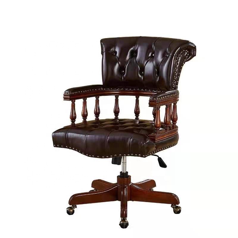 Home Office In Uk - เก้าอี้เชสเตอร์ฟิลด์หนังแท้สีดำ Dark Ox Blood รุ่น Captains