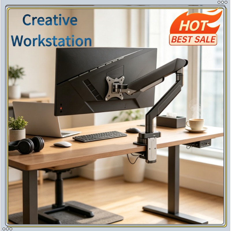 Monitor Arm Dual - ขาตั้งจอภาพเดี่ยวสำหรับหน้าจอขนาด 14″–32″, แขนจับจอภาพปรับความสูงได้พร้อมตัวหนีบ C-Clamp, ขาตั้งจอภาพสำหรับโฮมออฟฟิศ