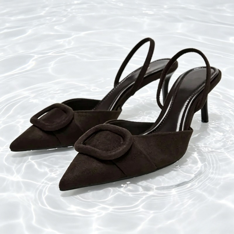 Home Office Makeover - กาแฟFaux Suedeรองเท้าส้นสูงรองเท้าแตะผู้หญิงแฟชั่นPointy Toe Square Buckleบางส้นปั๊มElegant Commuter