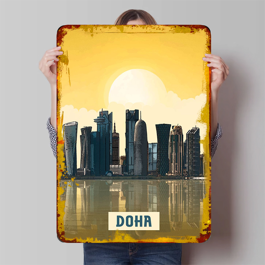 Home Office Qatar - Doha Skyline Metal Wall Art กาตาร์