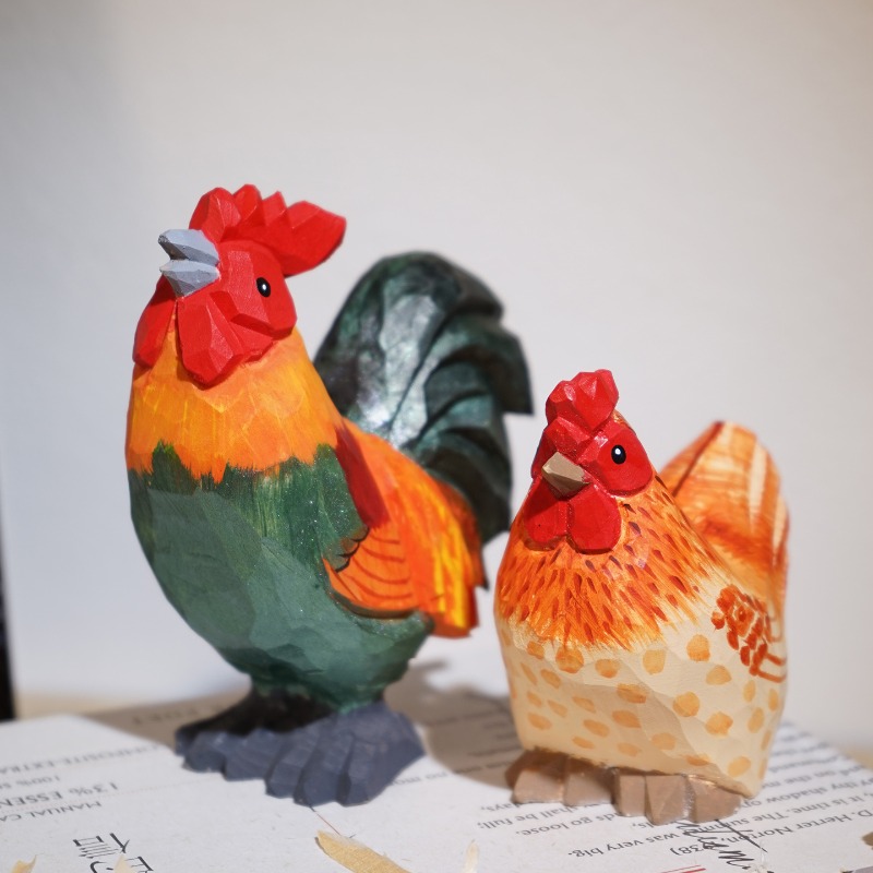 รูปปั้นไก่และไก่แม่ทำมือจากไม้ - Home Office Freelancer บทวิจารณ์และราคา