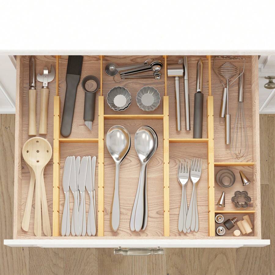 ตัวแบ่งลิ้นชักไม้ไผ่พร้อมแผ่นร - Home Office Organization บทวิจารณ์และราคา