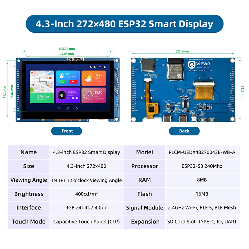 ESP32 S3 4.3 นิ้ว 480*272 หน้า - Monitor Arm Dual บทวิจารณ์และราคา